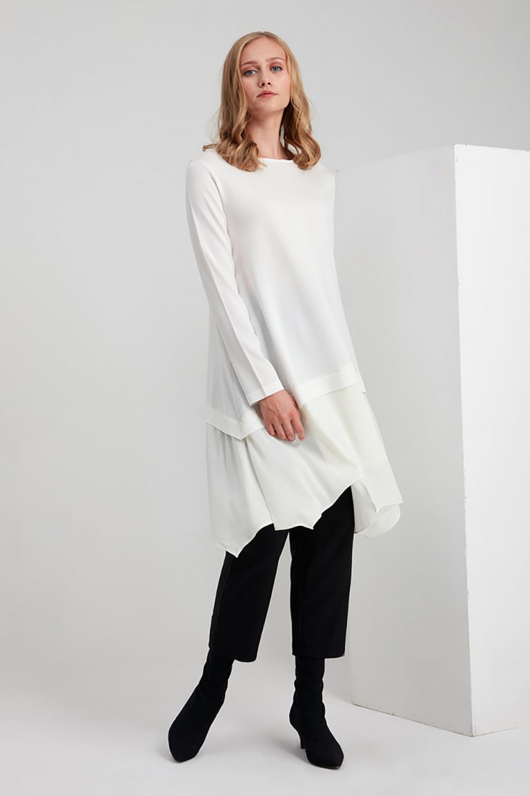 Şifon Garnili Rayon Ekru Tunik - Mizalle