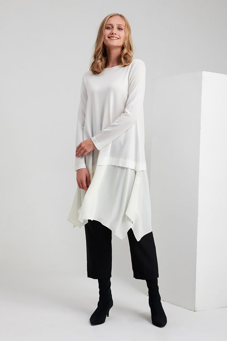 Şifon Garnili Rayon Ekru Tunik - Mizalle