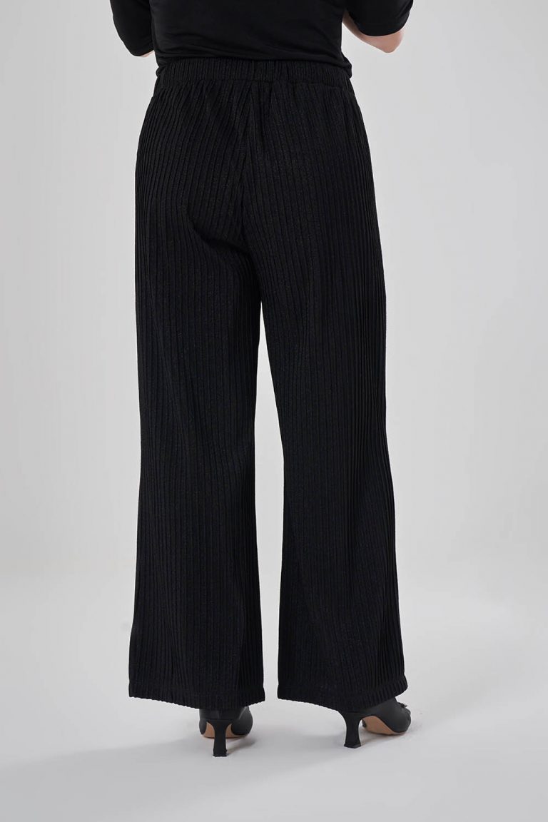 Mizalle Siyah Simli Fitilli Büyük Beden Beli Lastikli Pantolon - Mizalle