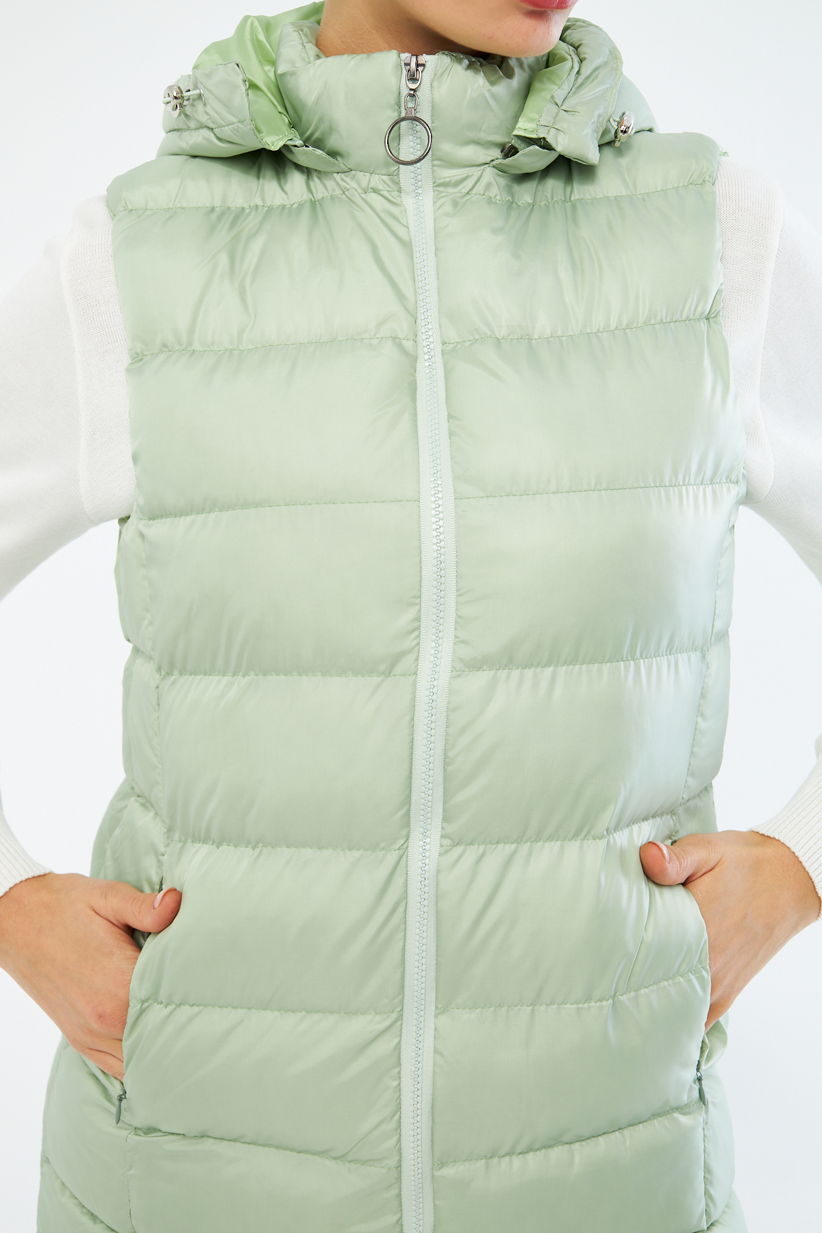 Mizalle Yeşil Puffa Dolgulu Şişme Şapkalı Yelek