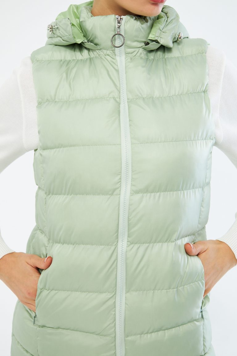 Mizalle Yeşil Puffa Dolgulu Şişme Şapkalı Yelek - Mizalle