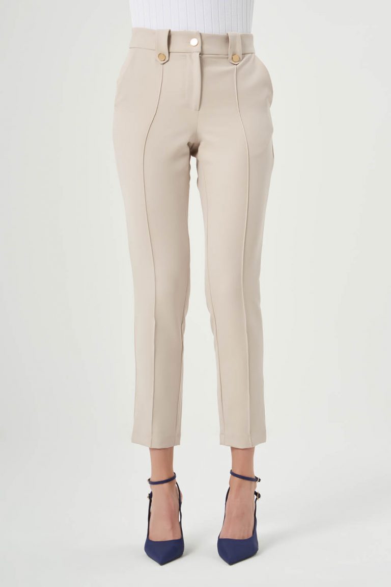 Mizalle Dikiş Detaylı Bej Rengi Dar Kesim Pantolon - Mizalle