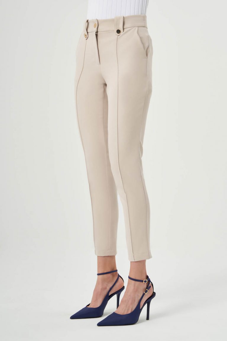 Mizalle Dikiş Detaylı Bej Rengi Dar Kesim Pantolon - Mizalle