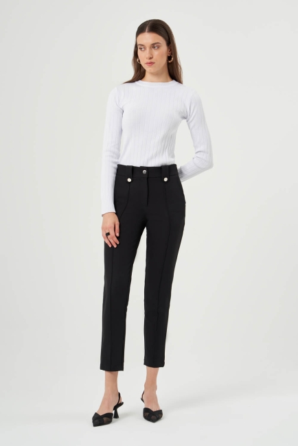 Mizalle - Mizalle Dikiş Detaylı Siyah Dar Kesim Pantolon Mizalle - Mizalle Dikiş Detaylı Siyah Dar Kesim Pantolon