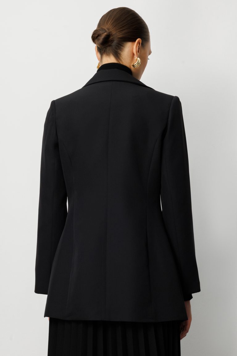 Mizalle Renk Bloklu Özel Tasarım Siyah Kruvaze Ceket - Mizalle