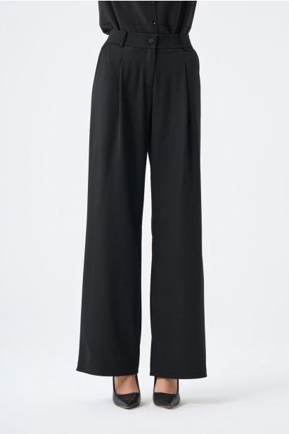 Mizalle Tek Pileli Geniş Kesim Klasik Siyah Pantolon - Mizalle