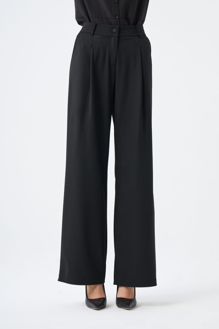 Mizalle Tek Pileli Geniş Kesim Klasik Siyah Pantolon - Mizalle