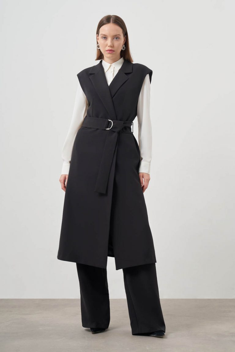 Tokalı Double Uzun Siyah Yelek - Mizalle