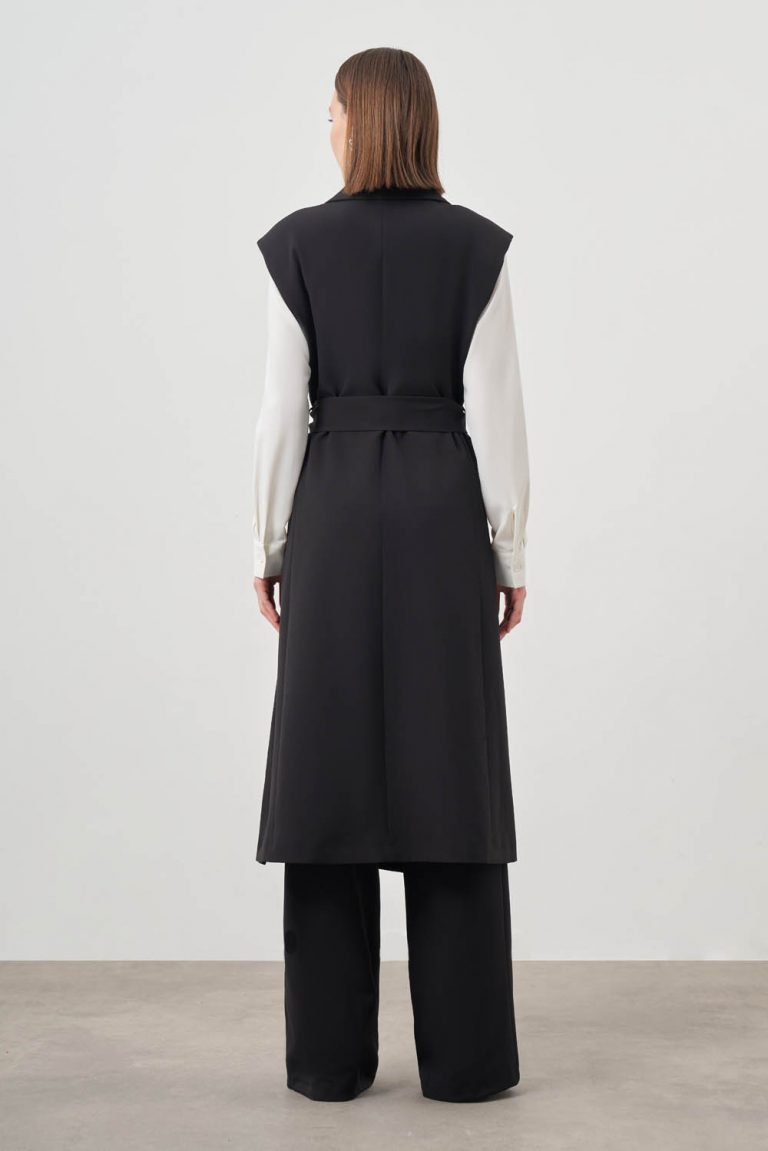 Tokalı Double Uzun Siyah Yelek - Mizalle