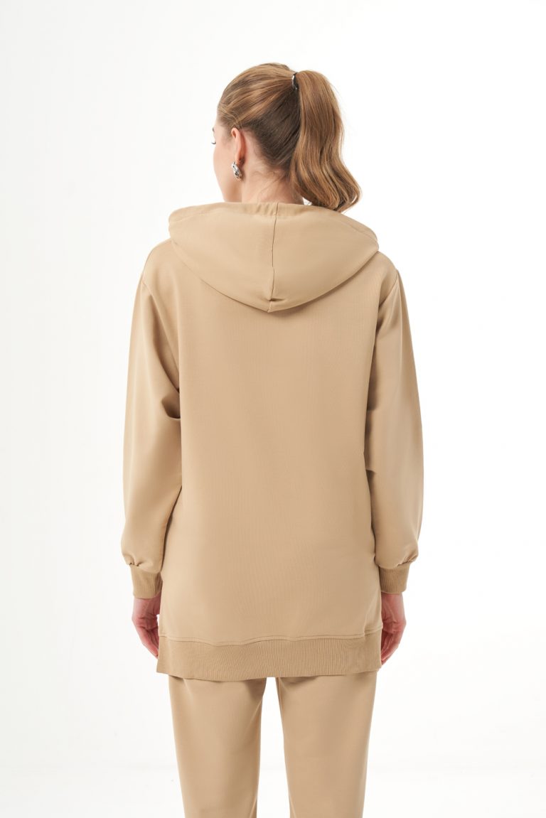 Mizalle Kapüşonlu Torba Cepli Bej Rengi Sweatshirt - Mizalle