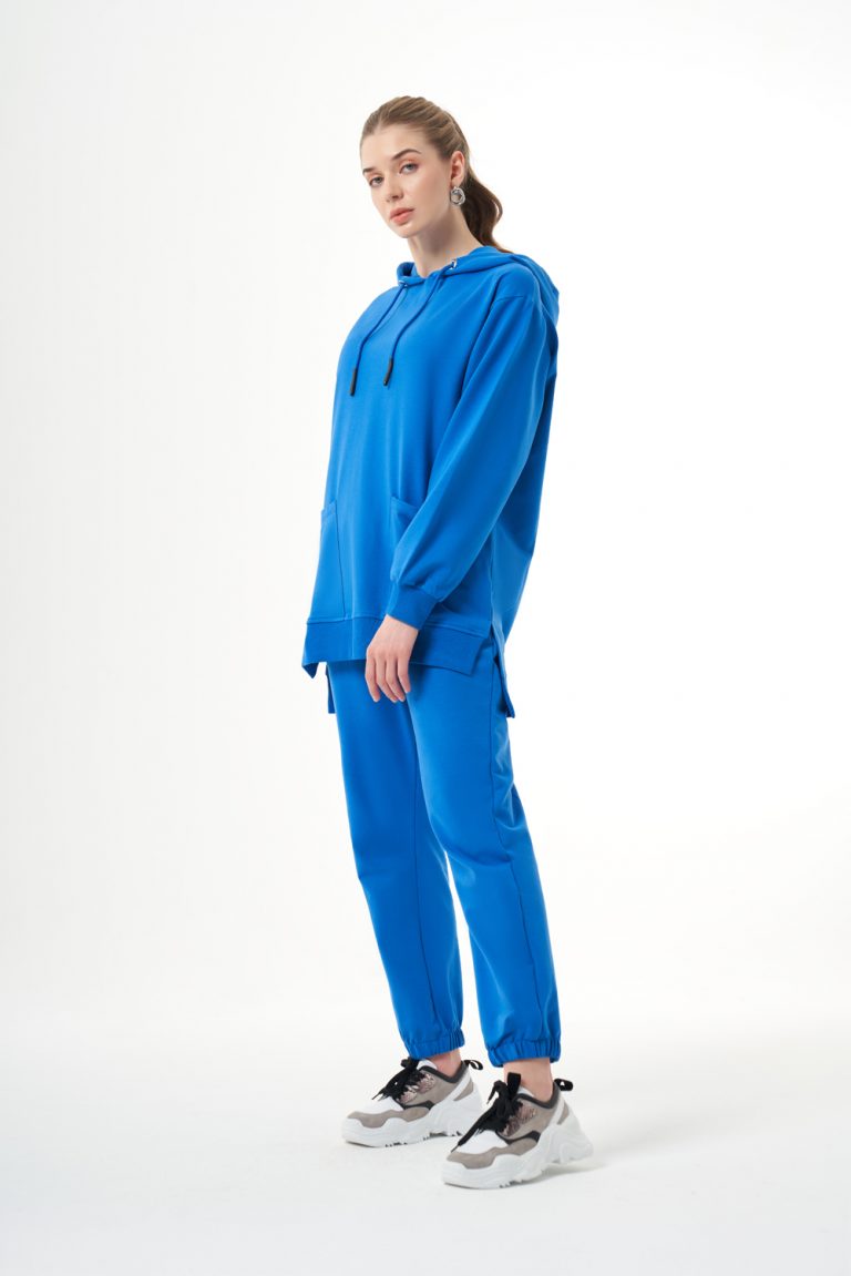 Mizalle Kapüşonlu Torba Cepli Mavi Sweatshirt - Mizalle