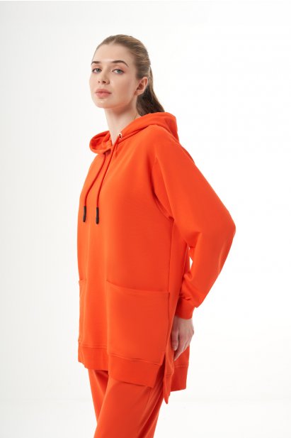 Mizalle Kapüşonlu Torba Cepli Nar Çiçeği Sweatshirt - Mizalle