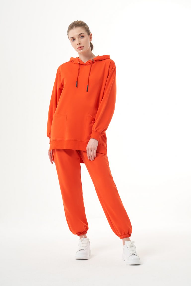 Mizalle Kapüşonlu Torba Cepli Nar Çiçeği Sweatshirt - Mizalle