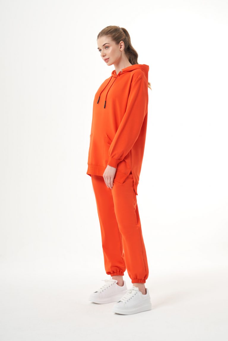 Mizalle Kapüşonlu Torba Cepli Nar Çiçeği Sweatshirt - Mizalle