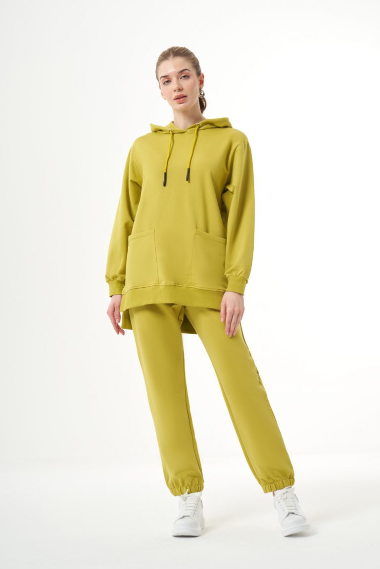 Mizalle Kapüşonlu Torba Cepli Yeşil Sweatshirt - Mizalle