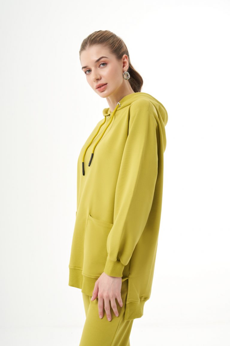 Mizalle Kapüşonlu Torba Cepli Yeşil Sweatshirt - Mizalle