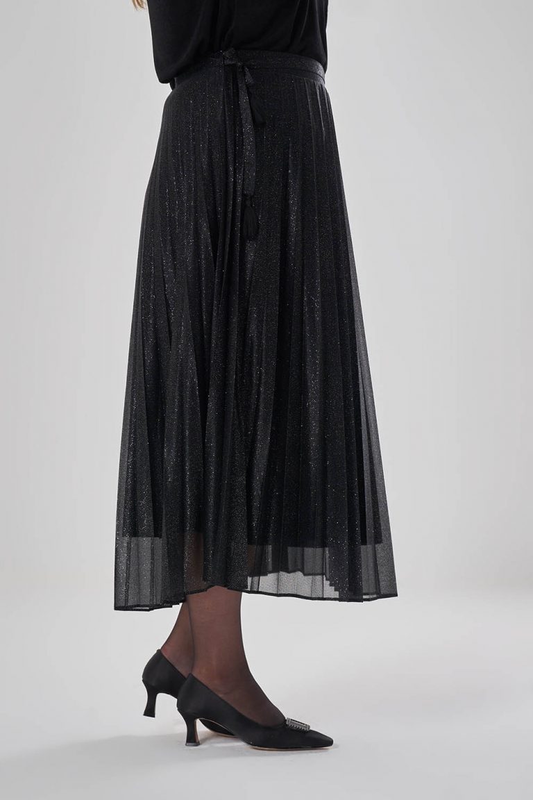 Mizalle Simli İnce Piliseli Büyük Beden Siyah Tül Etek - Mizalle