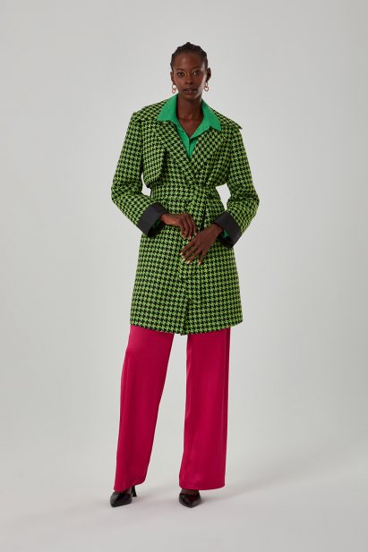 Mizalle Siyah Yeşil Kaz ayağı Desenli Tüvit Kaban - Mizalle