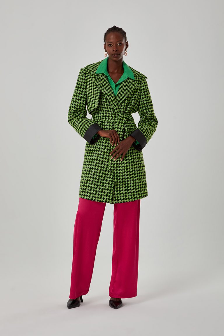 Mizalle Siyah Yeşil Kaz ayağı Desenli Tüvit Kaban - Mizalle