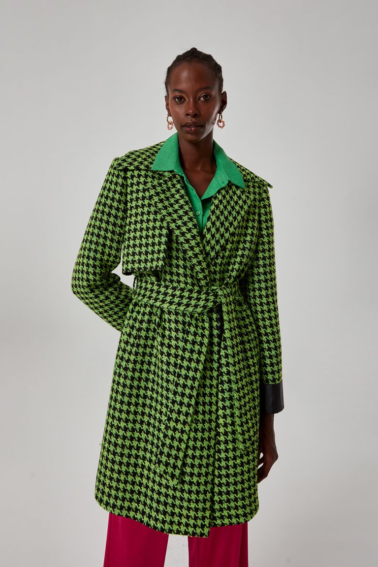 Mizalle Siyah Yeşil Kaz ayağı Desenli Tüvit Kaban - Mizalle