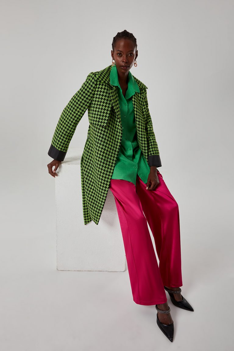 Mizalle Siyah Yeşil Kaz ayağı Desenli Tüvit Kaban - Mizalle