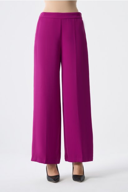 Mizalle Bol Kesim Geniş Paçalı Mürdüm Kumaş Pantolon - Mizalle