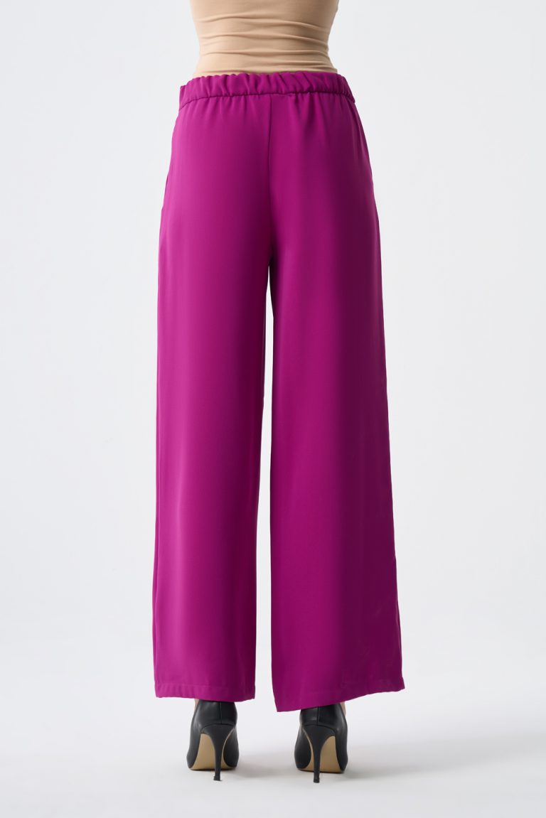 Mizalle Bol Kesim Geniş Paçalı Mürdüm Kumaş Pantolon - Mizalle