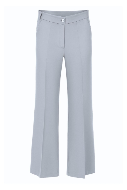 Mizalle - Mizalle Ütü İzli Geniş Paça Açık Mavi Krep Pantolon