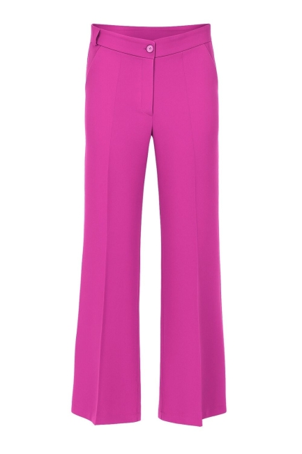 Mizalle - Mizalle Ütü İzli Geniş Paça Fuşya Krep Pantolon