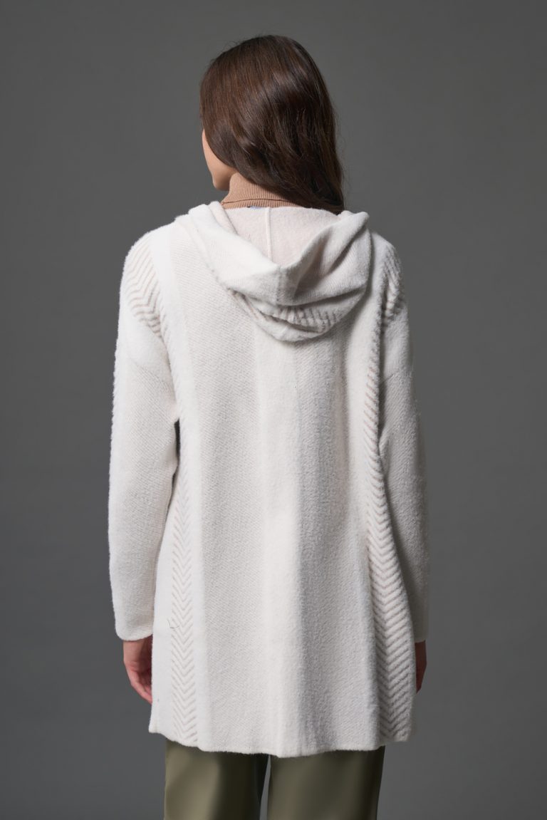 Mizalle Verev Çizgili Kapüşonlu Ekru Triko Hırka - Mizalle