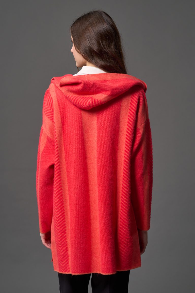 Mizalle Verev Çizgili Kapüşonlu Turuncu Triko Hırka - Mizalle