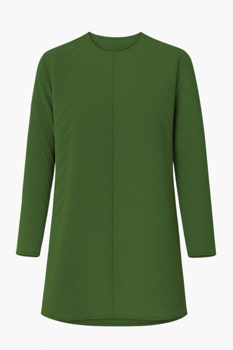 Mizalle Verev Pliseli Yuvarlak Yaka Uzun Kollu Haki Tunik - Mizalle