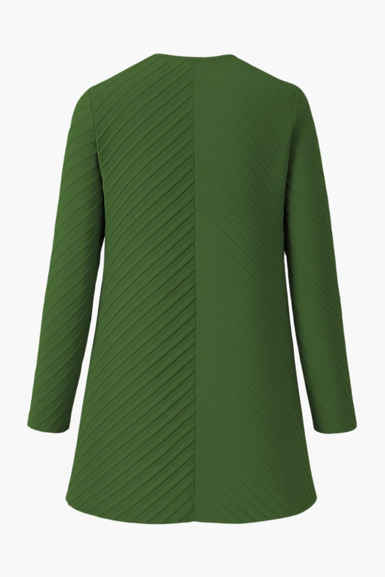 Mizalle Verev Pliseli Yuvarlak Yaka Uzun Kollu Haki Tunik - Mizalle