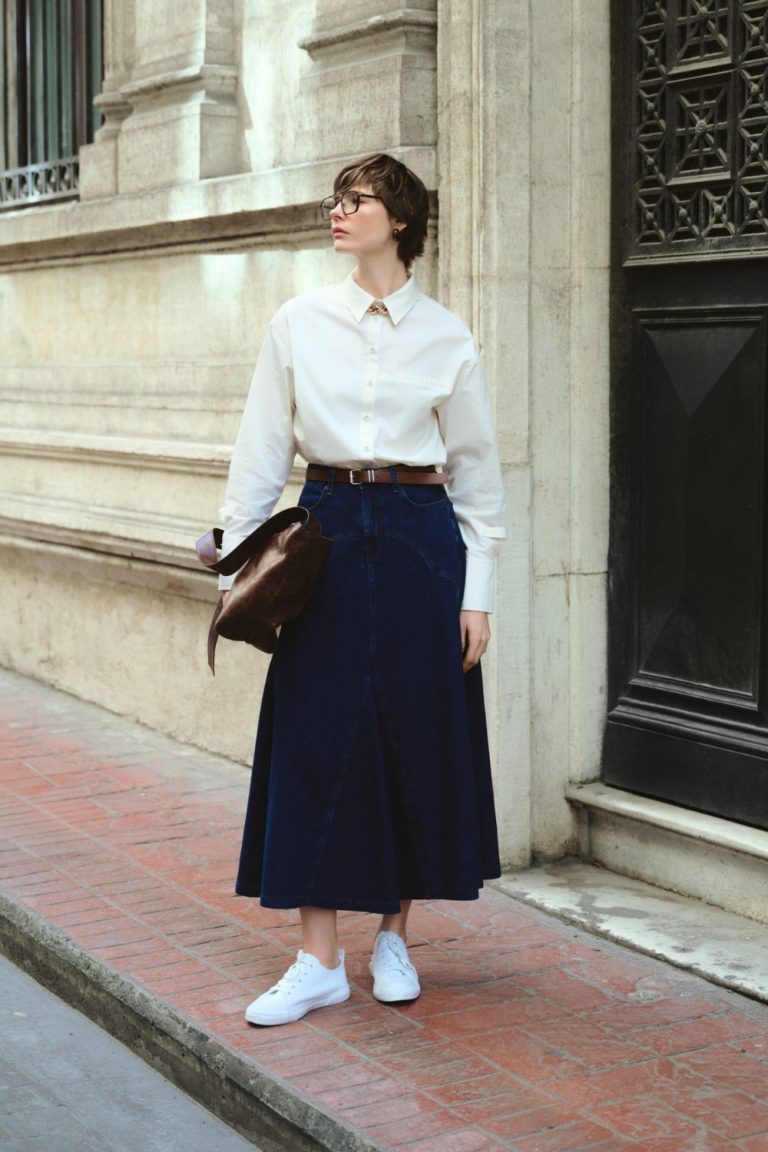 Mizalle Parça Volanlı Lacivert Maksi Denim Etek - Mizalle