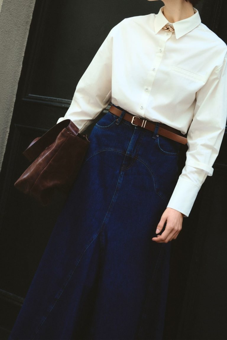 Mizalle Parça Volanlı Lacivert Maksi Denim Etek - Mizalle