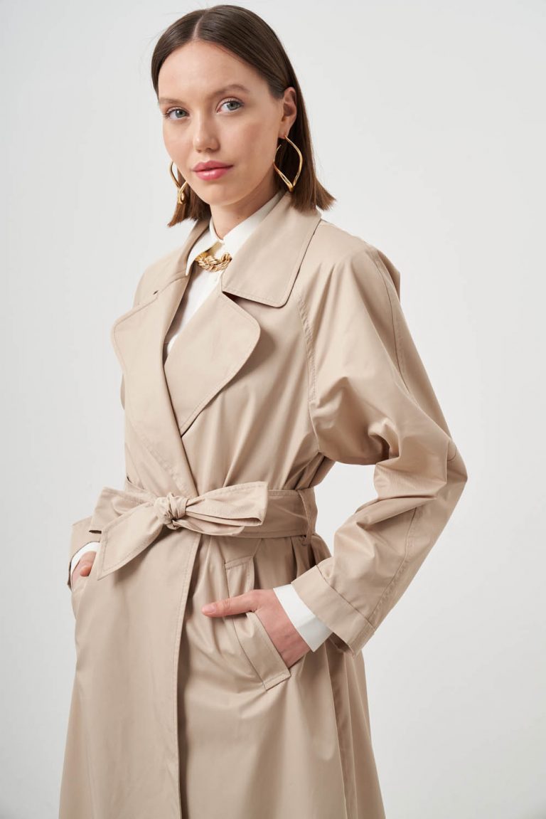 Mizalle Bej Rengi Premium Klasik Uzun Trençkot - Mizalle