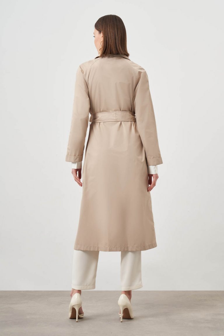 Mizalle Bej Rengi Premium Klasik Uzun Trençkot - Mizalle