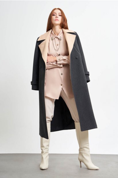 Yaka Garnili Antrasit-Bej Kaban - Mizalle