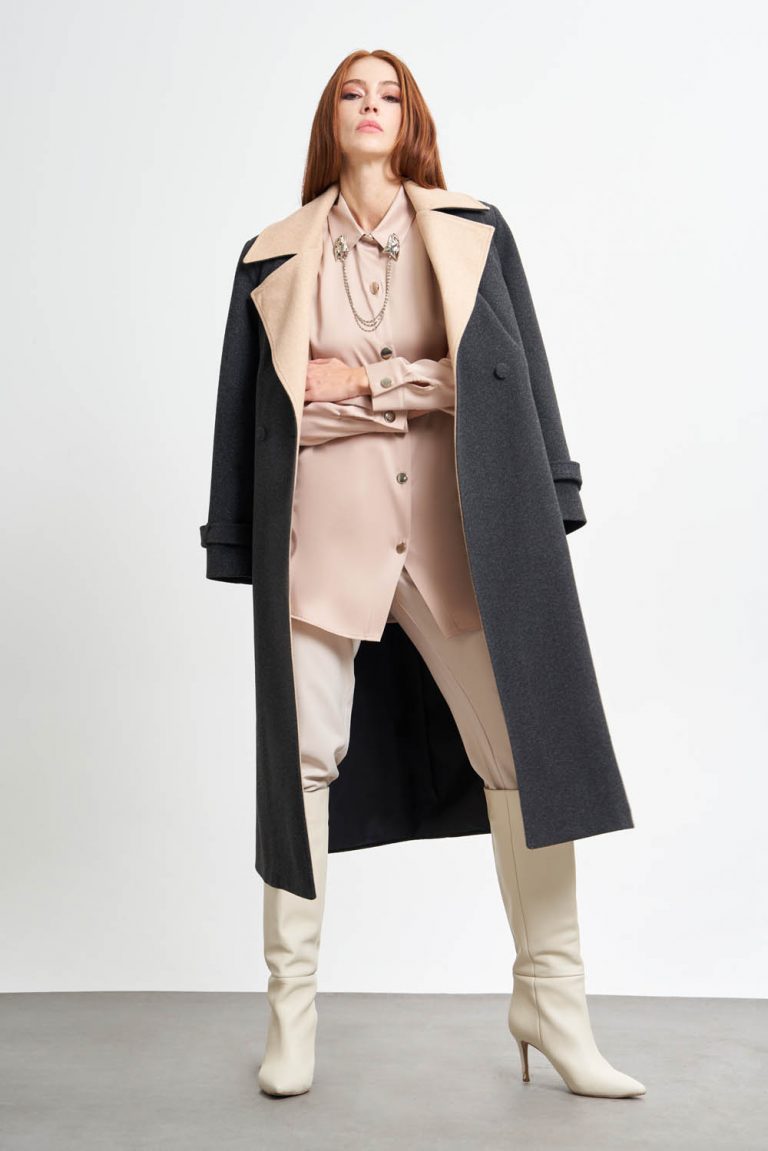 Yaka Garnili Antrasit-Bej Kaban - Mizalle