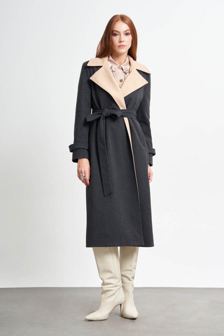 Yaka Garnili Antrasit-Bej Kaban - Mizalle