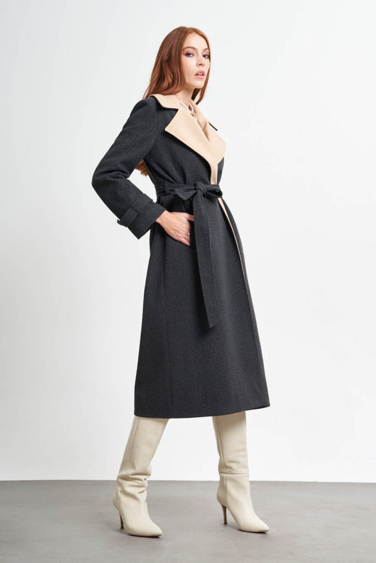 Yaka Garnili Antrasit-Bej Kaban - Mizalle