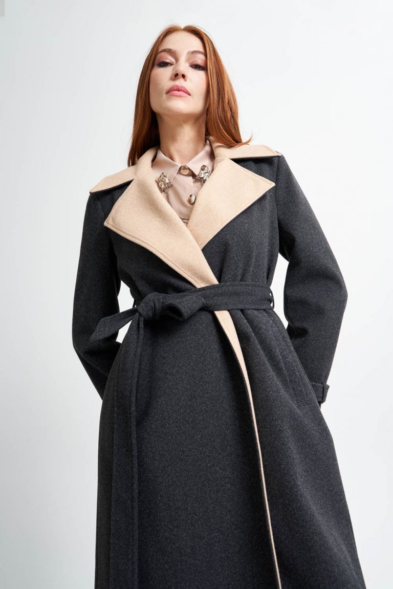 Yaka Garnili Antrasit-Bej Kaban - Mizalle