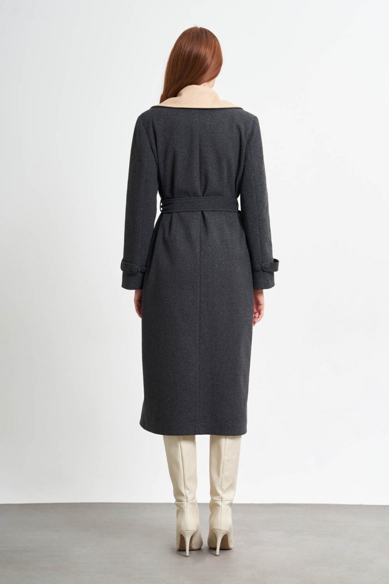 Yaka Garnili Antrasit-Bej Kaban - Mizalle