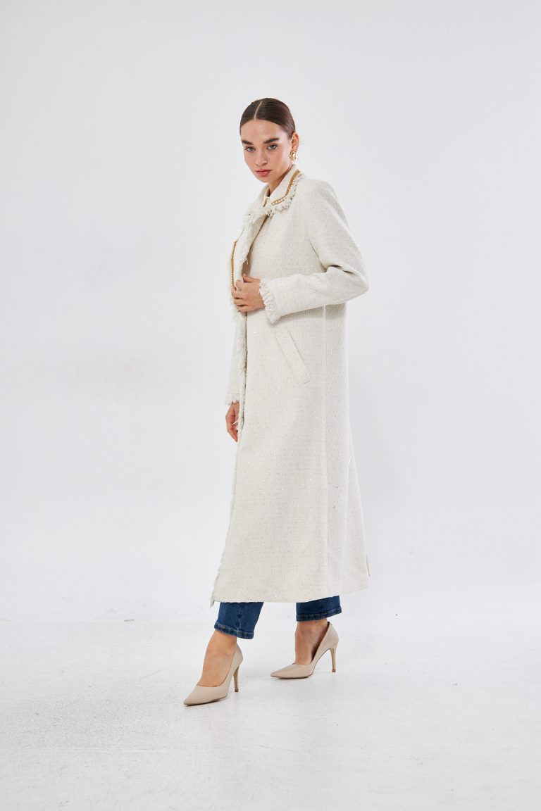 Yaka İncili Ekru Tüvit Kaban - Mizalle