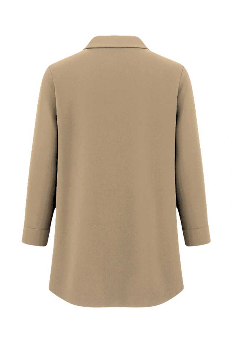 Mizalle Yakası Taş Detaylı Fermuarlı Gömlek Yaka Bej Rengi Tunik - Mizalle