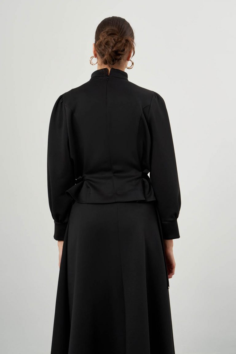 Mizalle Siyah Dik Yaka Belden Bağlamalı Krep Bluz - Mizalle