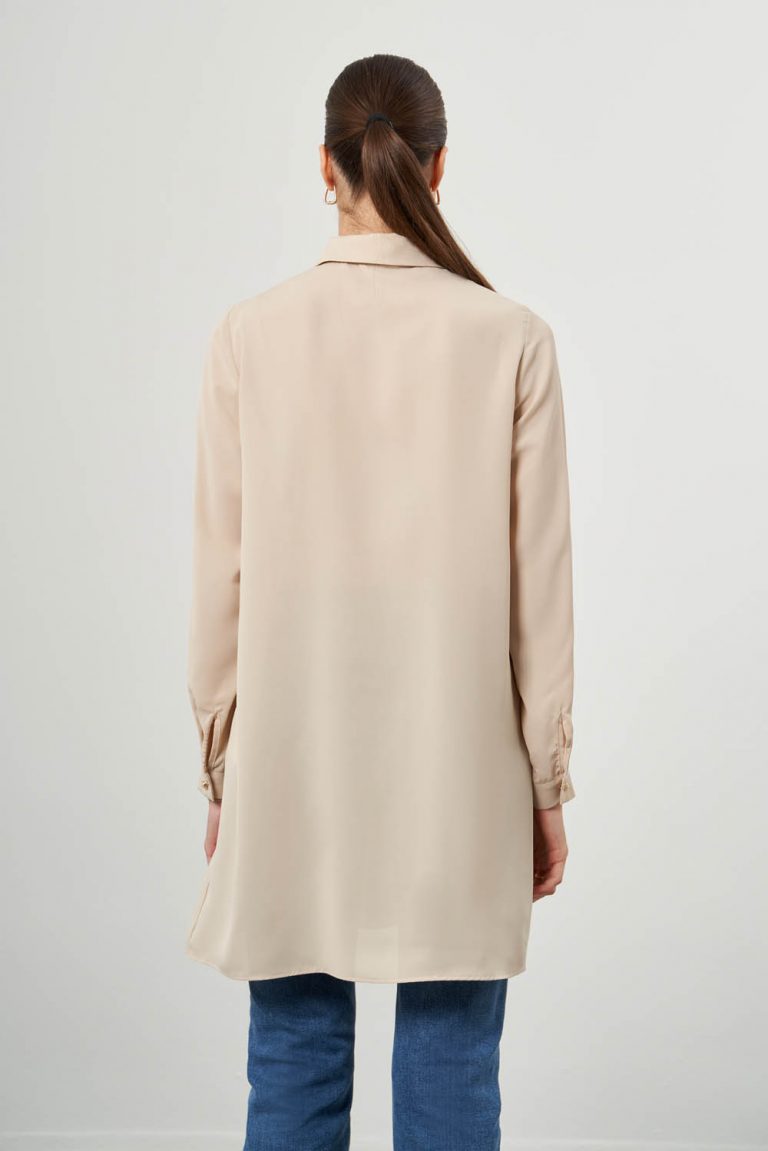 Mizalle Parça Detaylı Uzun Vizon Rengi Tunik - Mizalle