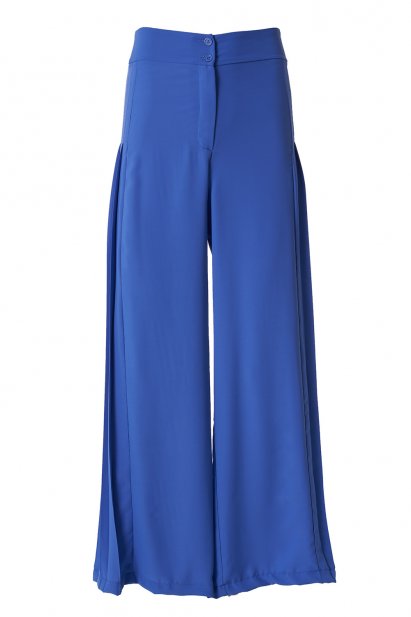 Mizalle Yanları Piliseli Geniş Paça İnce Saks Mavisi Pantolon - Mizalle