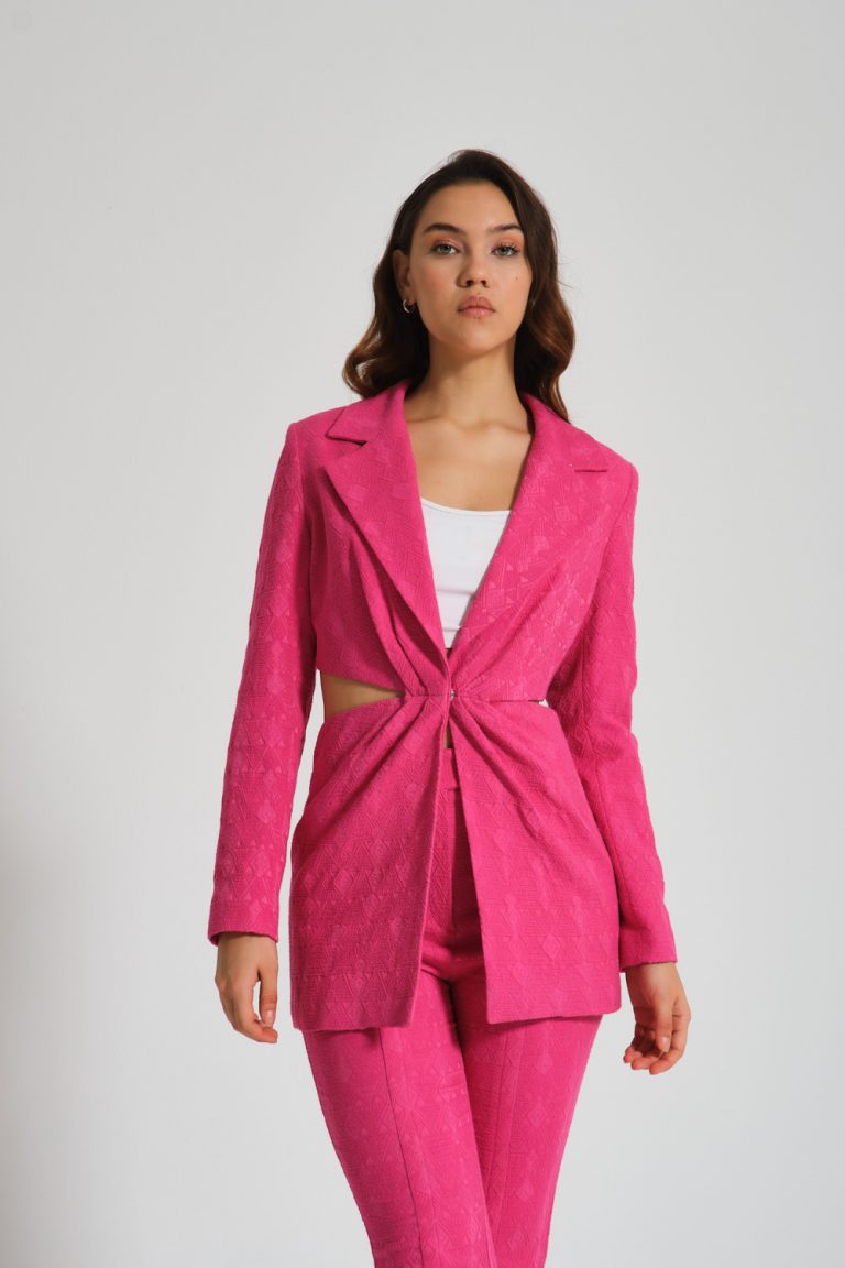 Yanı Açık Jakarlı Fuşya Ceket - Mizalle