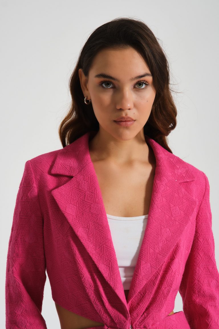 Yanı Açık Jakarlı Fuşya Ceket - Mizalle